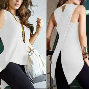 Fashion Plain Irregular Split T-Shirt