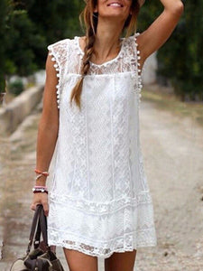 Round Neck  Patchwork  Lace Shift Dress