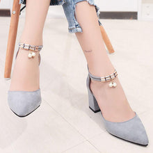 Load image into Gallery viewer, Plain  Chunky  High Heeled  Ankle Strap  Point Toe  Date Event Pumps