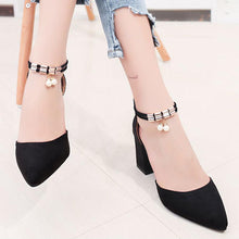 Load image into Gallery viewer, Plain  Chunky  High Heeled  Ankle Strap  Point Toe  Date Event Pumps