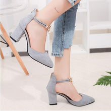 Load image into Gallery viewer, Plain  Chunky  High Heeled  Ankle Strap  Point Toe  Date Event Pumps