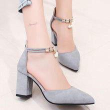 Load image into Gallery viewer, Plain  Chunky  High Heeled  Ankle Strap  Point Toe  Date Event Pumps