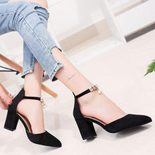 Load image into Gallery viewer, Plain  Chunky  High Heeled  Ankle Strap  Point Toe  Date Event Pumps