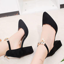 Load image into Gallery viewer, Plain  Chunky  High Heeled  Ankle Strap  Point Toe  Date Event Pumps