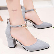 Load image into Gallery viewer, Plain  Chunky  High Heeled  Ankle Strap  Point Toe  Date Event Pumps