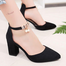 Load image into Gallery viewer, Plain  Chunky  High Heeled  Ankle Strap  Point Toe  Date Event Pumps