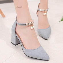 Load image into Gallery viewer, Plain  Chunky  High Heeled  Ankle Strap  Point Toe  Date Event Pumps