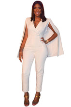 Load image into Gallery viewer, White Deep V Cape Sleeves Slinky Jumpsuit