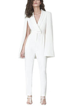 Load image into Gallery viewer, White Deep V Cape Sleeves Slinky Jumpsuit