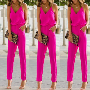 Fashion Pure Color Strap Sleeveless Jumpsuit