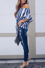 Load image into Gallery viewer, Off Shoulder  Striped  Batwing Sleeve  Blouses