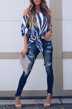 Load image into Gallery viewer, Off Shoulder  Striped  Batwing Sleeve  Blouses