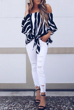 Load image into Gallery viewer, Off Shoulder  Striped  Batwing Sleeve  Blouses