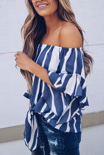 Load image into Gallery viewer, Off Shoulder  Striped  Batwing Sleeve  Blouses