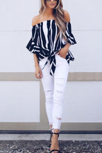 Load image into Gallery viewer, Off Shoulder  Striped  Batwing Sleeve  Blouses