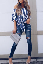 Load image into Gallery viewer, Off Shoulder  Striped  Batwing Sleeve  Blouses