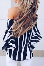 Load image into Gallery viewer, Off Shoulder  Striped  Batwing Sleeve  Blouses