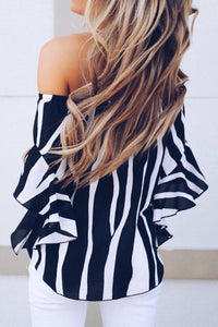 Off Shoulder  Striped  Batwing Sleeve  Blouses