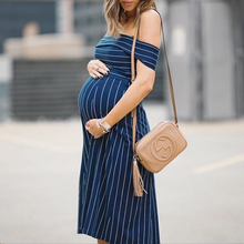 Load image into Gallery viewer, Maternity Stripe Off Shoulder Knee-Length Dress