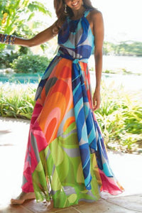 Halter Neck Floral Print Vacation Maxi Dress