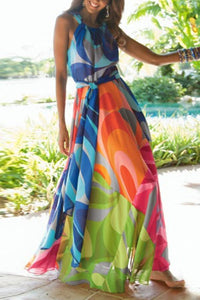 Halter Neck Floral Print Vacation Maxi Dress