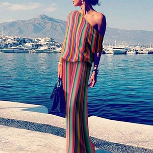 One Shoulder Multicolor Maxi Dresses