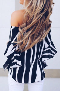 Stylish Off Shoulder Vertical Striped T-Shirts