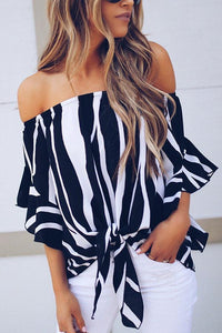 Stylish Off Shoulder Vertical Striped T-Shirts