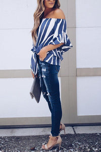 Stylish Off Shoulder Vertical Striped T-Shirts