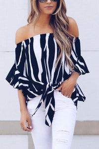 Stylish Off Shoulder Vertical Striped T-Shirts