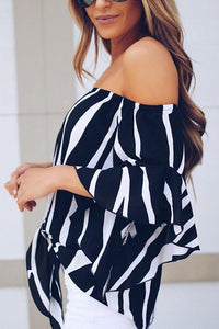 Stylish Off Shoulder Vertical Striped T-Shirts