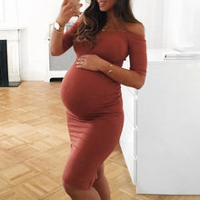 Load image into Gallery viewer, Maternity Off Shoulder Bodycon Dress