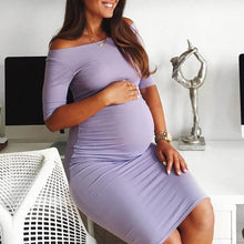 Load image into Gallery viewer, Maternity Off Shoulder Bodycon Dress