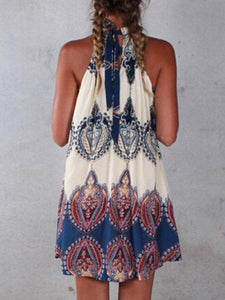 Round Neck  Printed Mini Dress