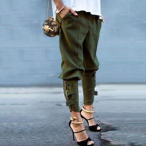 Pure Color Casual Strappy Trousers Pants