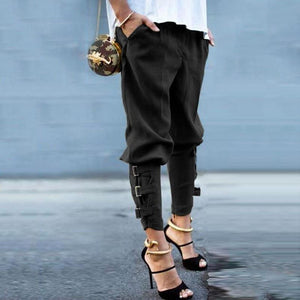 Pure Color Casual Strappy Trousers Pants