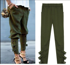 Pure Color Casual Strappy Trousers Pants