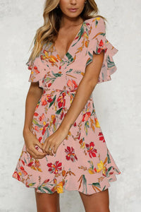 Sexy Short Sleeves Floral Print Mini Dress