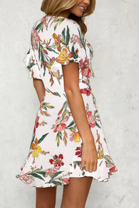 Sexy Short Sleeves Floral Print Mini Dress