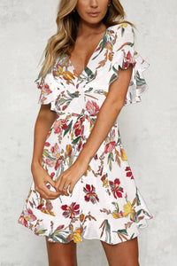 Sexy Short Sleeves Floral Print Mini Dress