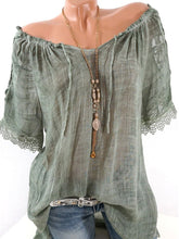 Load image into Gallery viewer, Spring Summer  Polyester  Women Open Shoulder  Decorative Lace Plain Short Sleeve Blouses