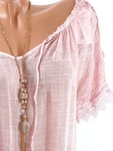 Load image into Gallery viewer, Spring Summer  Polyester  Women Open Shoulder  Decorative Lace Plain Short Sleeve Blouses