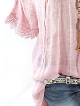 Load image into Gallery viewer, Spring Summer  Polyester  Women Open Shoulder  Decorative Lace Plain Short Sleeve Blouses