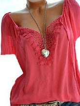 Load image into Gallery viewer, Summer  Polyester  Women  Asymmetric Neck  Decorative Lace  Plain  Short Sleeve Blouses