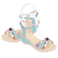 Load image into Gallery viewer, Floral  High Heeled  Ankle Strap  Peep Toe  Date Office Wedge Sandals