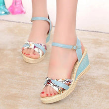 Load image into Gallery viewer, Floral  High Heeled  Ankle Strap  Peep Toe  Date Office Wedge Sandals