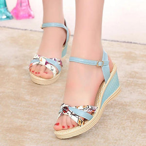 Floral  High Heeled  Ankle Strap  Peep Toe  Date Office Wedge Sandals