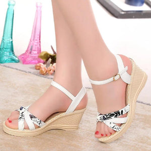 Floral  High Heeled  Ankle Strap  Peep Toe  Date Office Wedge Sandals