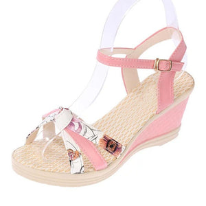 Floral  High Heeled  Ankle Strap  Peep Toe  Date Office Wedge Sandals