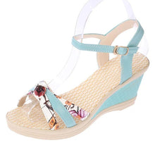 Load image into Gallery viewer, Floral  High Heeled  Ankle Strap  Peep Toe  Date Office Wedge Sandals